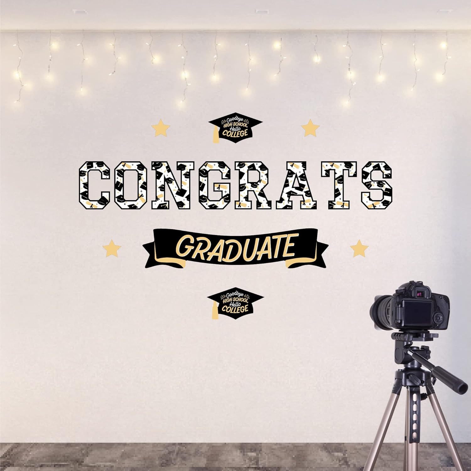 Big Dot of Happiness Hello College - Graduation Party Photo Backdrop - Wall Decals