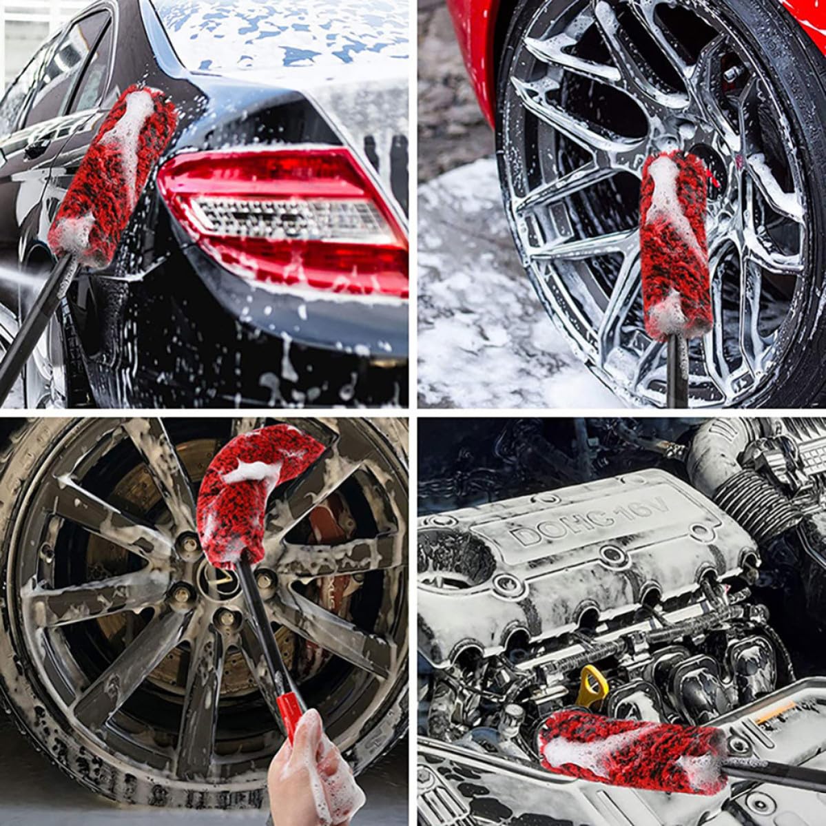 OUNONA Set 3 Pezzi Spazzole la Pulizia degli Pneumatici in Fibra e Pom, Leggere e Facili da Riporre, la Cura delle Ruote dell'automobile