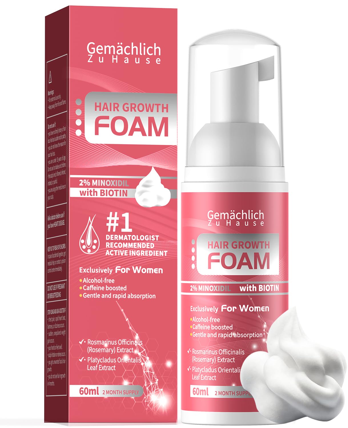 Minoxidil Foam for Women Hair Growth - Hair Regrowth Serum Treatment with Biotin Caffeine Rosemary Extract - Hair