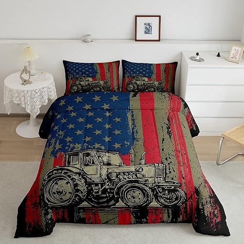 Miniatura 1 de Erosebridal Juego de edredón de bandera estadounidense, camión de granja, tamaño Queen, para niños y niñas, juego de ropa de cama de coche con