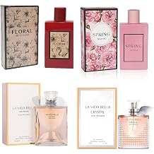 Womens 4 Pcs La Vida Bella,Spring,Floral And Crystal Perfume Natural Spray Fresh EDP Fragrance Each 3.4 Fl Oz, Total 13.60 Oz