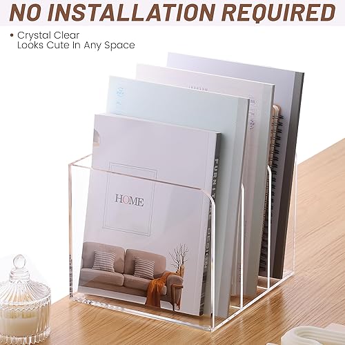 Miniatura 4 de SANRUI Organizador de escritorio de acrílico transparente para organización de oficina y almacenamiento con 3 compartimentos verticales de 8 12 x 7