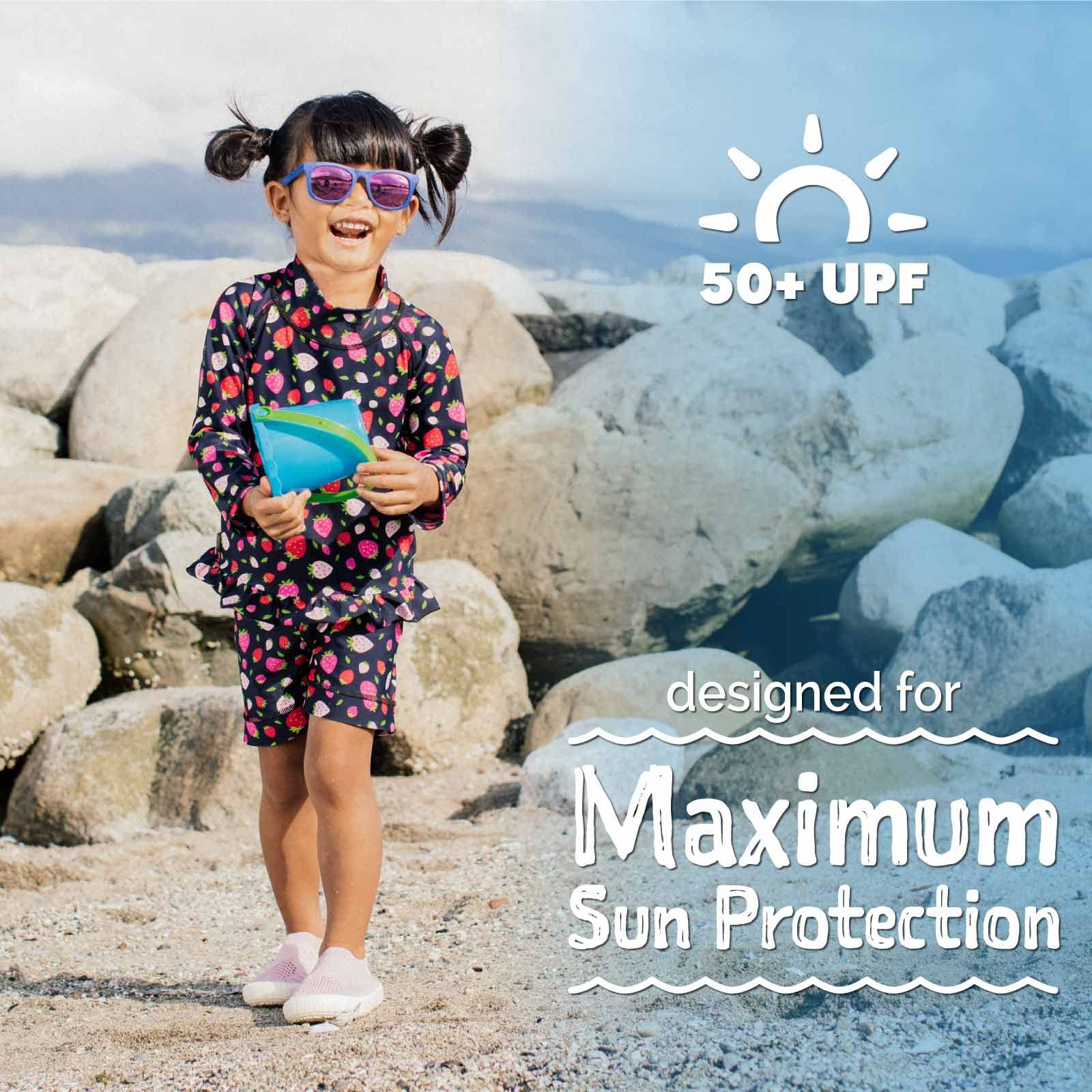 JAN & JUL Long Sleeve Toddler Rash Guard Set for Girls (3T, Strawberry)