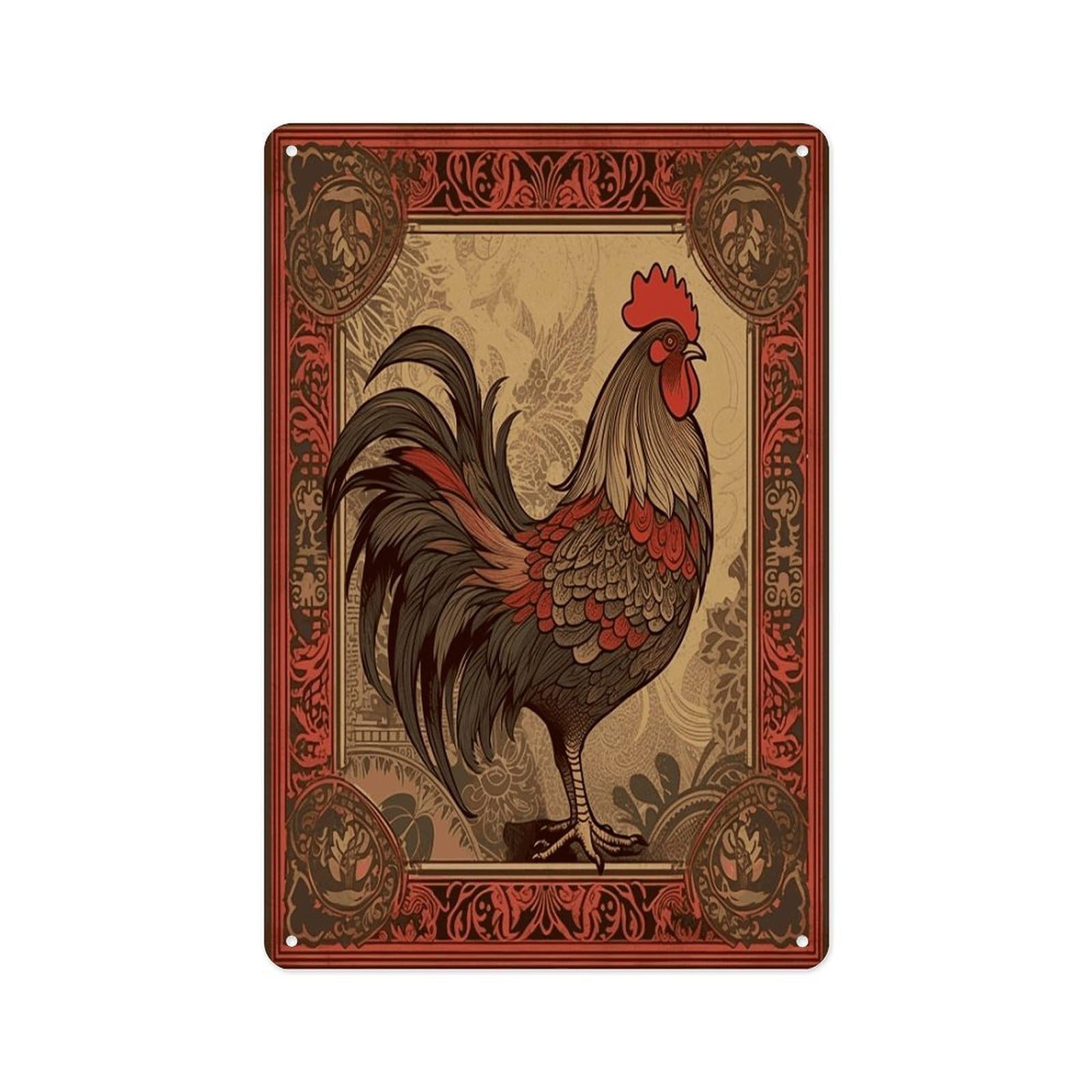 Fekiloot Style Old Rooster Illustration Wall Decor Metal Signs Tin Signs Poster