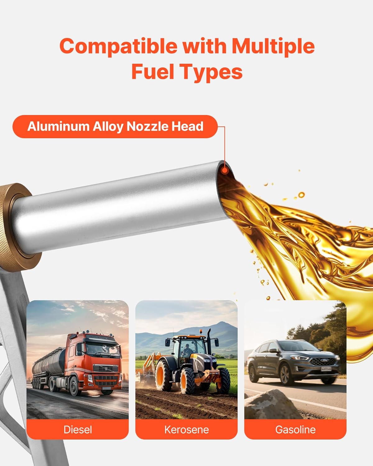 VEVOR 1.5 Inch Barb Automatic Fuel Nozzle with Swivel, Max Flow Rate 37 GPM, Auto Shut Off Diesel Gas Pump Nozzle with 3-Speed Trigger Lock & 1.5 Inch (OD=40 mm) Spout for Gasoline, Diesel, Kerosene