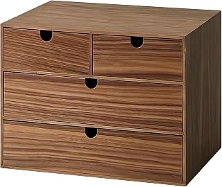 3-Tier Wooden Desk Organizer with 4 Drawers, Walnut Finish