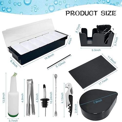 Miniatura 2 de 28 piezas de suministros de bartending bandeja para decorar con tapa, barra de 3 niveles, 14 vertedores de botellas de licor, 2 botellas de plástico