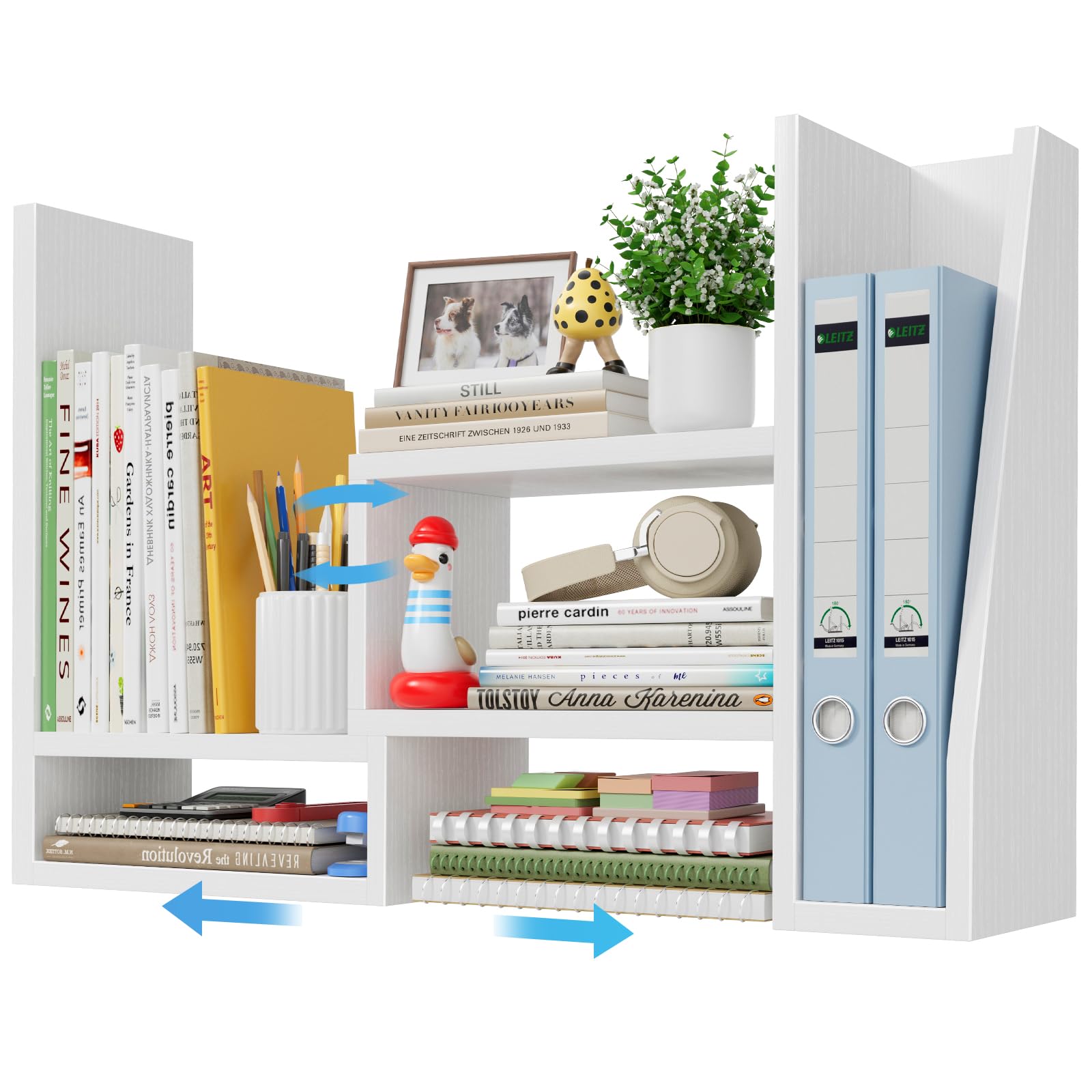 Desktop File Organizer Desk Organizer Shelf - White Office Organization Shelves for Top of Desk Organizers and Accessories Corner Bookshelf Table Top Shelving Small Hutch Decorations for Women Office