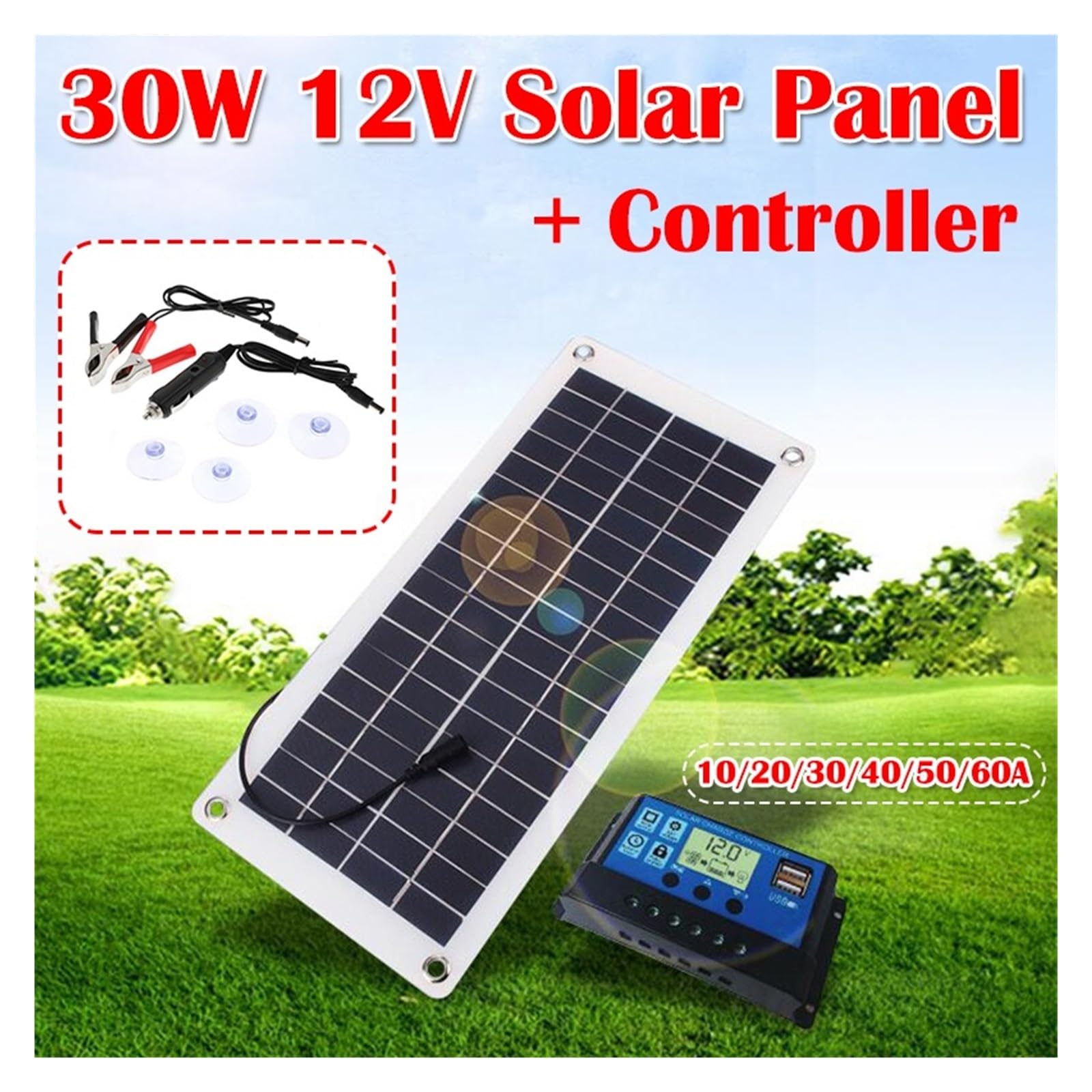 Kit de panel solar completo Salida dual USB Células solares Controlador placa polivinílica Cargador energía batería exterior Salida Ideal(With 10A Controller)