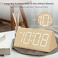 Vista 2 de DreamSky Wooden Digital Alarm Clocks for Bedrooms - Electric Desk Clock with Large Numbers, USB Port, Loud Alarm for Heavy Sleepers, Adjustable