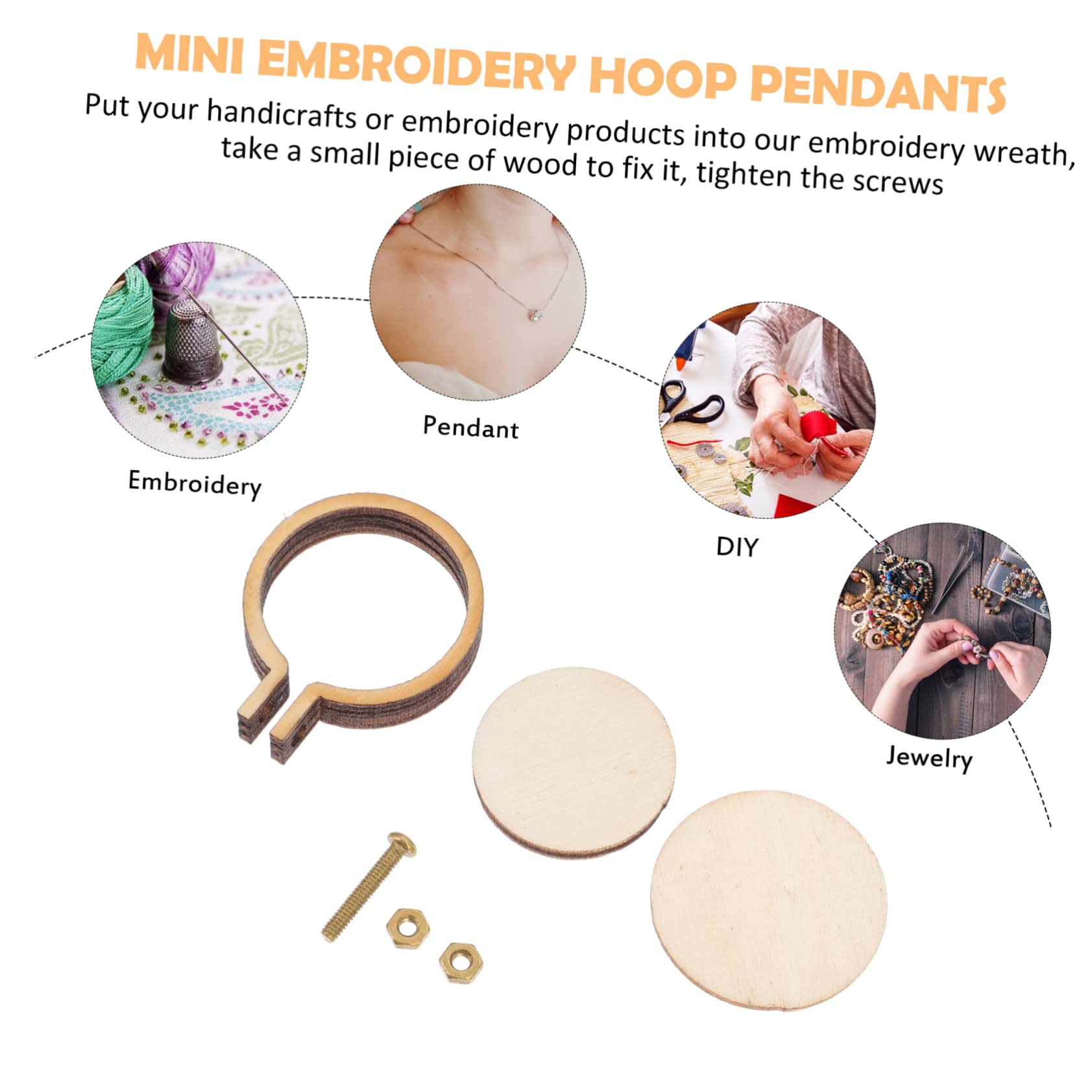 IMIKEYA 20 Sets Mini Wood Embroidery Hoop Pendants - DIY Jewelry Making Charms For Necklaces & Keychains - View #3