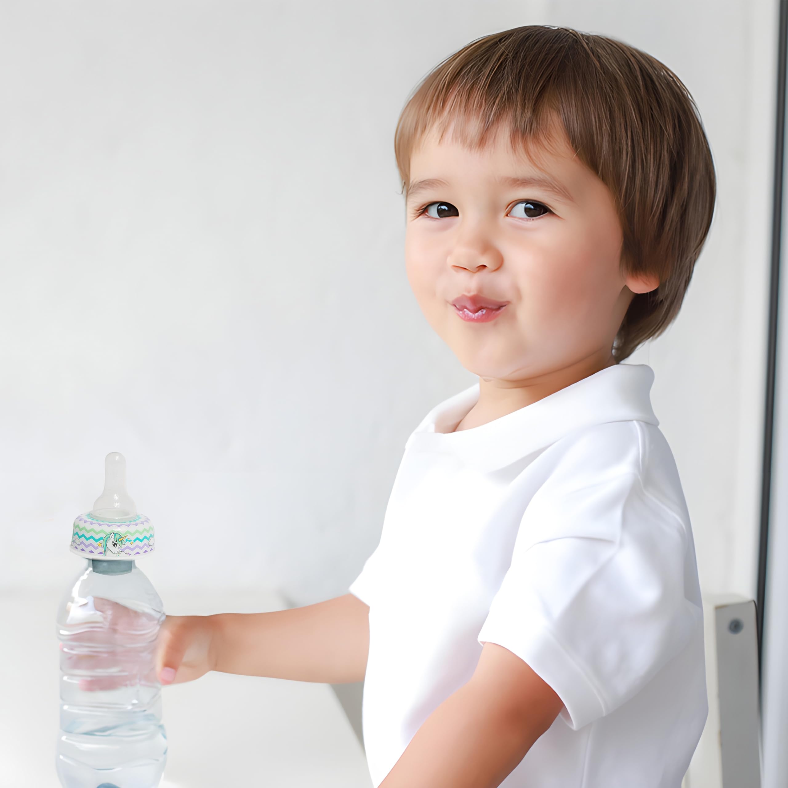 Refresh-a-Baby Universal Bottle Top Adapter – 2 Pc Pack, Reusable, Convert any Bottle into a Universal Children's Bottle, Fits any Formula, Juice & Water Bottles, (Unicorn)