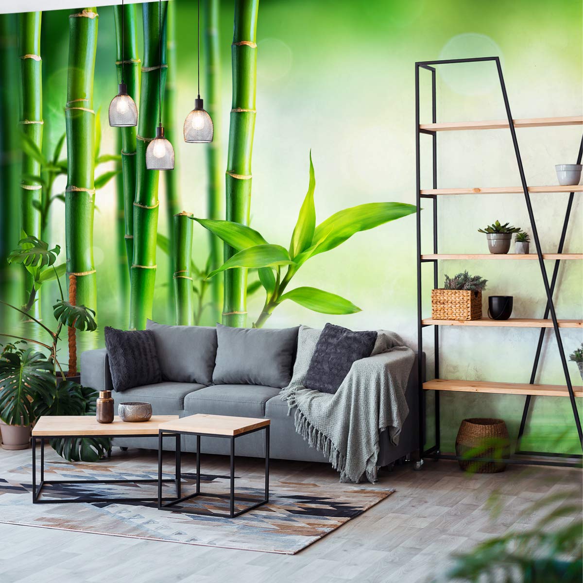 Muralo Samoprzylepna fototapeta 315 x 210 naturalny bambus tropikalna tapeta egzotyczna flora szczeble liście salon sypialnia obrazy ścienne XXL ściana szerokość 315 cm x wysokość 210 cm