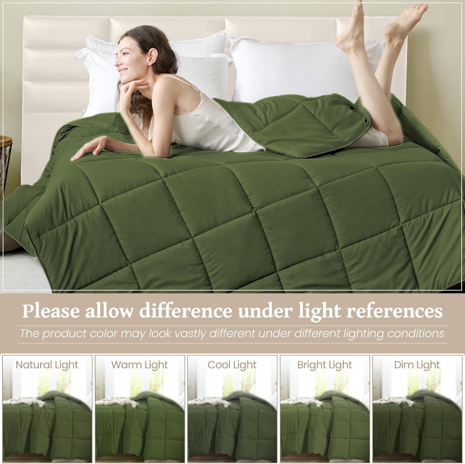 Homelike Moment Comforters Queen Size - Olive Green Duvet Insert Down Alternative Bed Queen Comforter, Lightweight Bedding Comforters Full Size Quilted Soft All Season Olive Green