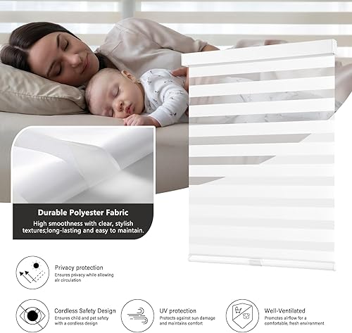 Miniatura 3 de AOSKY - Persianas sin cordón, con diseño de cebra y parada libre, enrollables, de doble capa, filtrantes de luz, de privacidad, para el hogar,