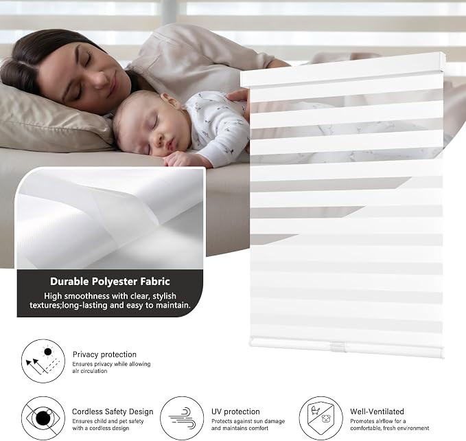 AOSKY Persianas Roller Zebra Sin Cuerda Blanco 34"W x 72"H miniatura 3