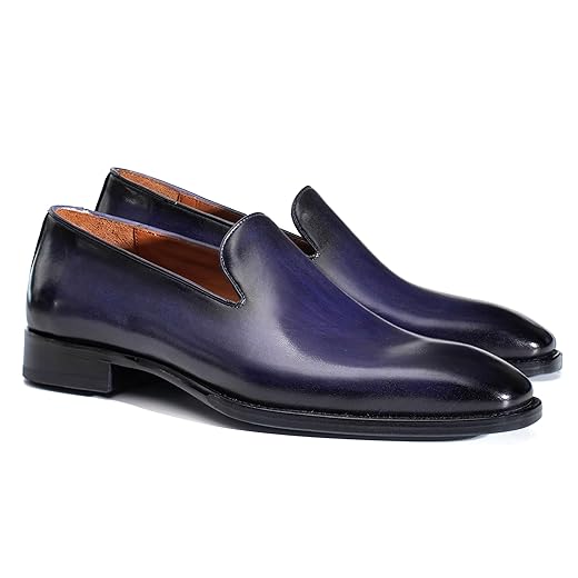 Men's Genuine Leather Loafers Hand-Dyed Leather Sole Slip-On Dress Shoes