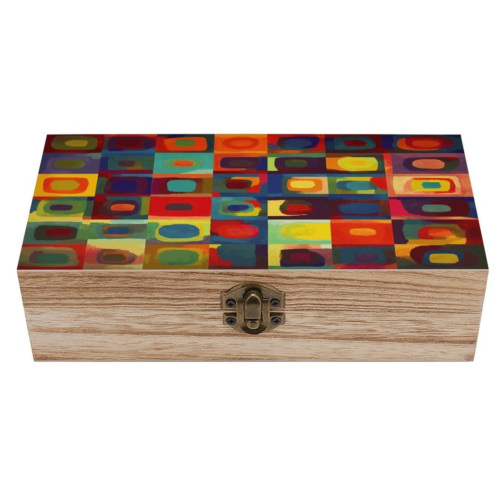 asbwuo Abstract Art Squares Wood Keepsake Box Wooden Box with Hinged Lid