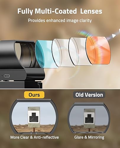 Miniatura 3 de CVLIFE FoxSpook - Mira refleja recargable, mira de punto rojo de 0.4 x 1.57 pulgadas, 4 retículas ajustables con soporte Picatinny, alcance de punto