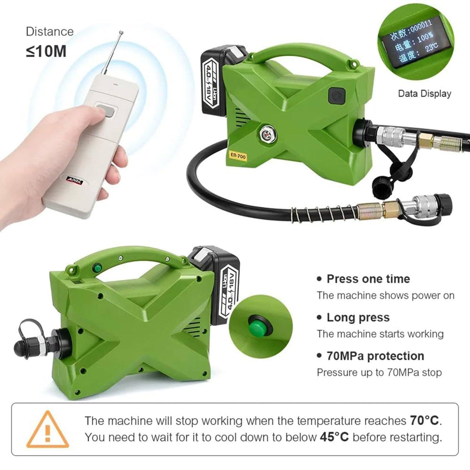 Pompe Hydraulique éLectrique, Mini Pompe Hydraulique Haute Pression 70Mpa (10152psi), avec 2 Batteries (18V 4AH) + TéLéCommande, UtiliséE pour Les Machines De PoinçOnnage