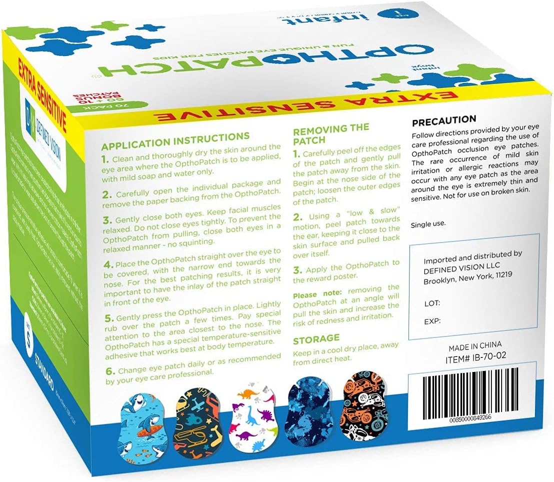 Opthopatch Eye Patches for Infants - Extra Sensitive Adhesive - Boys' Design [Series I] - 40 Count + 1 Reward Chart
