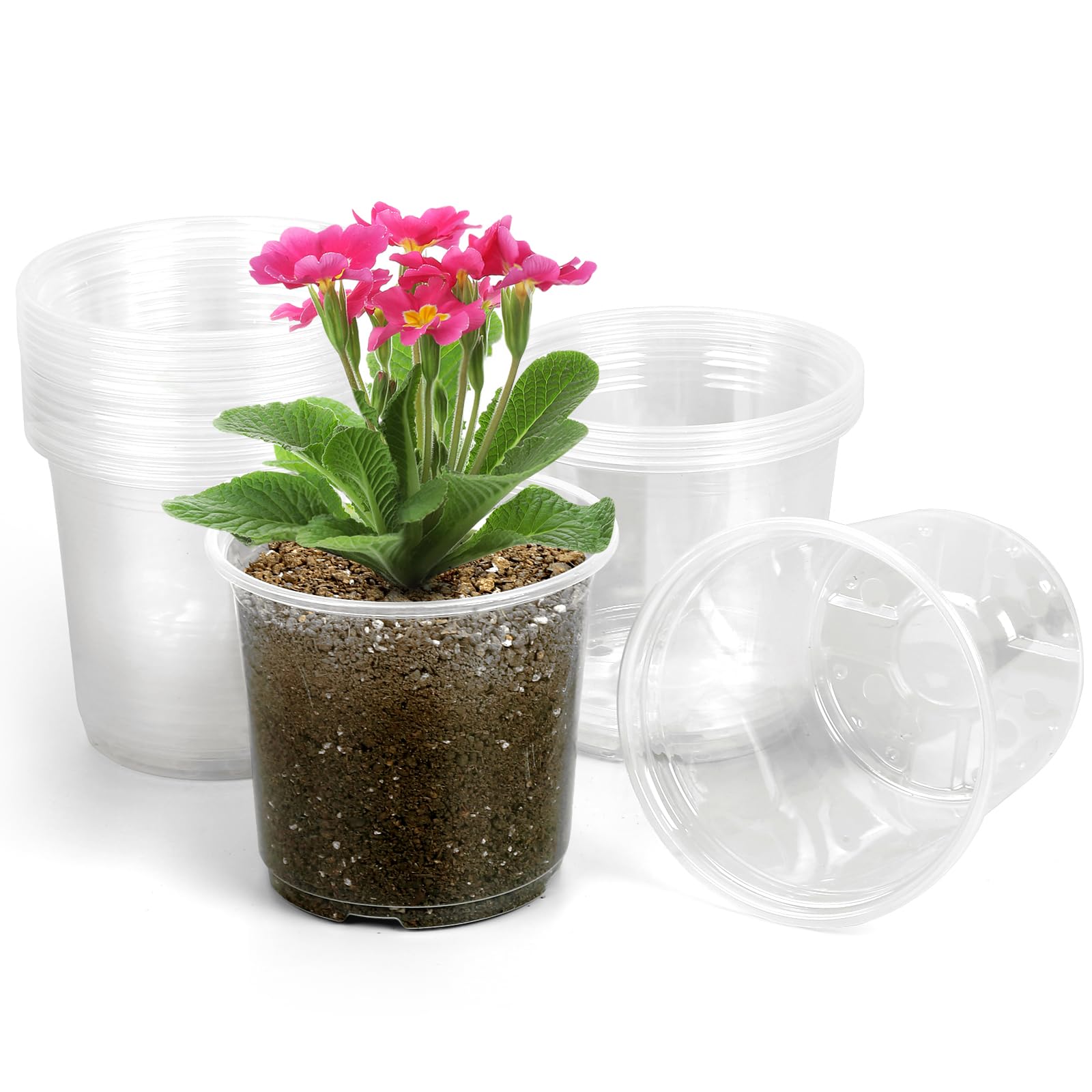 20 Pack 4 Inch Clear Plastic Pots for Plants, Clear Nursery Pots with Drainage Holes, Reinforced Plastic Nursery Pots