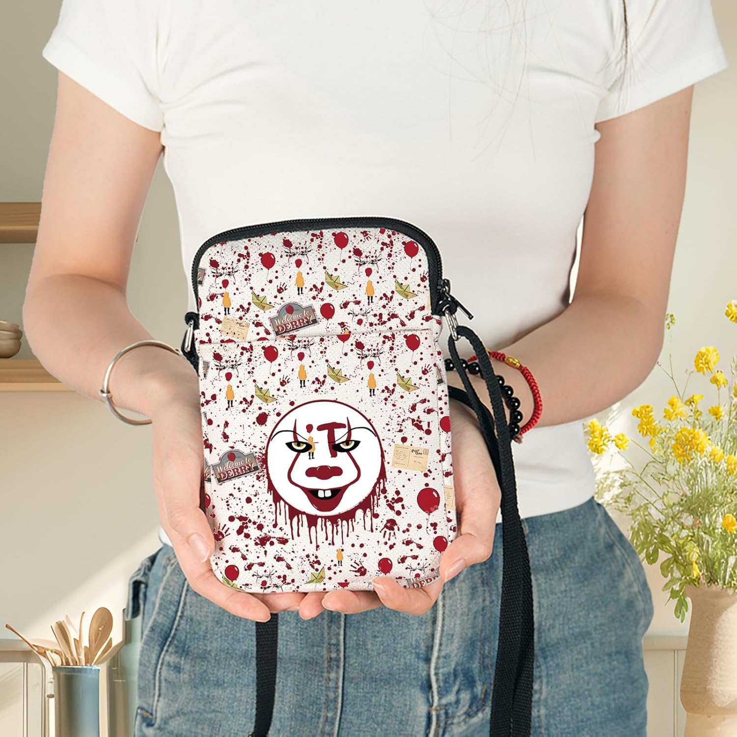 G2TUP Horror Clown Adjustable Strap Bag Horror Movie Fans Gift Horrible Face Theme Crossbody Bag Clown Merchandise - Image 2