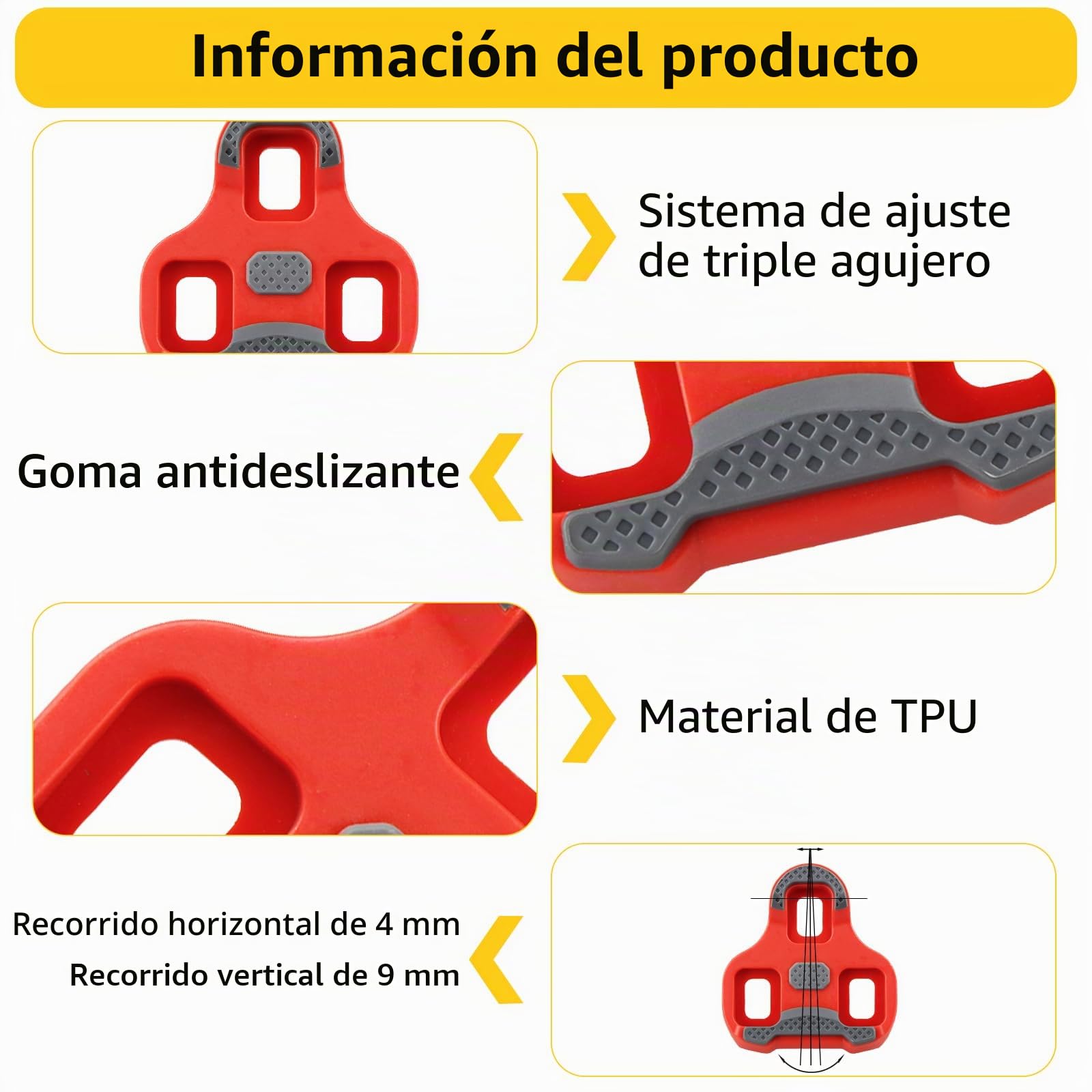 Calas de Ciclismo para Look Keo Rojo Giro Ángulo Giro 9° Bicicleta Carretera, Cleats Pedales Carretera con Tornillos y Llave, para Interior Exterior, Superficie Antideslizante TPU