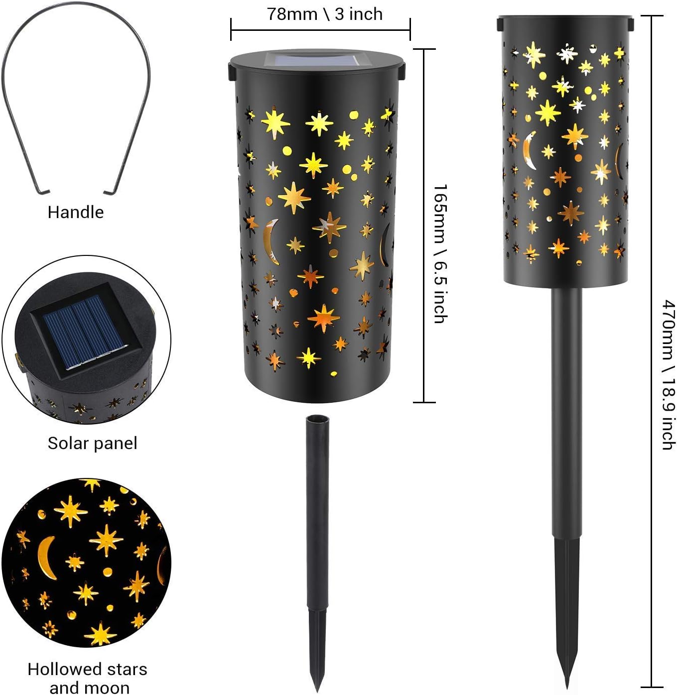 Solar Lights Outdoor Waterproof - 6 Pack LED Landscape Light Solar Garden Pathway Lights, Outside Decorative Star Moon Hanging Lantern Solar Powered for Yard Path Walkway Patio Driveway Sidewalk