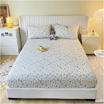 Fitted Bed Sheet 3 Pieces Cotton Printing Fitted Sheet Mattress Cover Double Queen Size Elastic Band Bed Sheet 160x200 180X200 Fit SheetColor 3,100x200x25cm