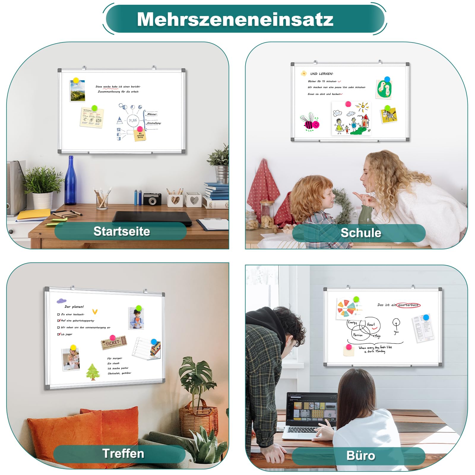 Magnetisch Whiteboard, 40x60cm Magnettafel mit Aluminiumrahmen, Magnetwand White Board mit Stiftablage und Haken