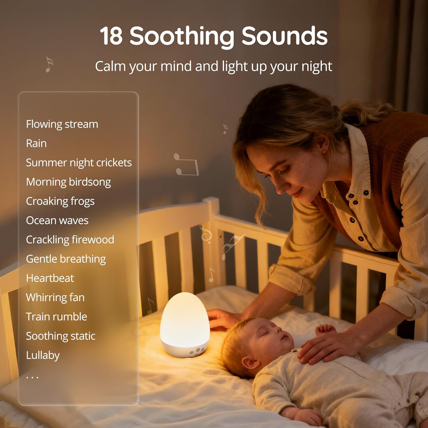 JolyWell Night Light for Kids, Baby Night Light with Sound Machine, RGB Egg Night Light for Nursery, Stepless Dimming, Touch Control, Night Lamp for Kids Bedroom, Safe & Harmless, Eye-Caring - Image 3