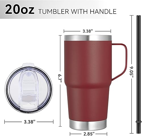 Miniatura 8 de VEGOND Vaso de 20 onzas a granel con tapa con asa y pajilla, juego de tazas de café de viaje con aislamiento de acero inoxidable, a prueba de