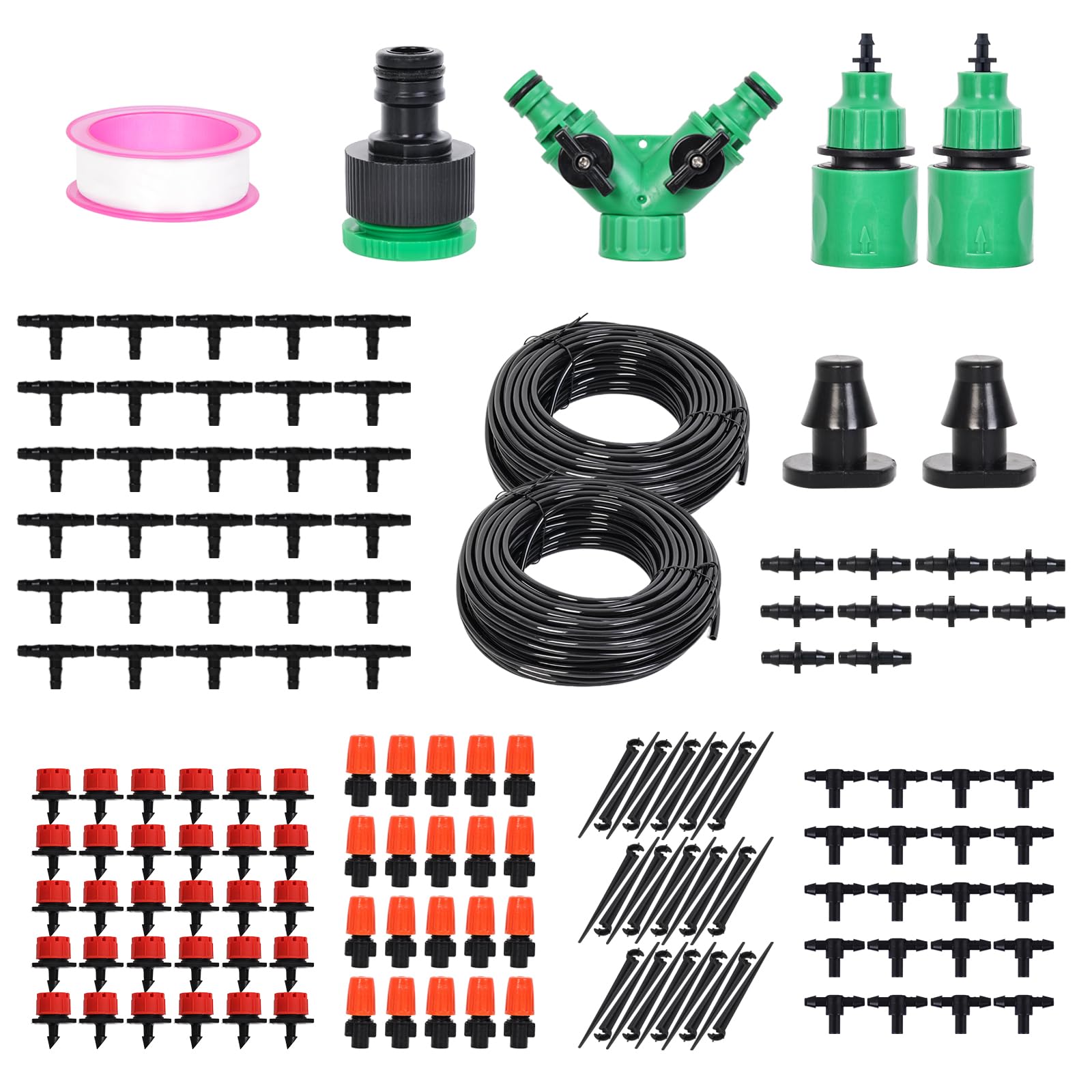 Kit de sistema de riego por goteo de 98 pies, mangueras de riego, sistema de nebulización automática de riego de jardín con manguera de riego de 1/4 pulgadas y accesorios para invernadero,