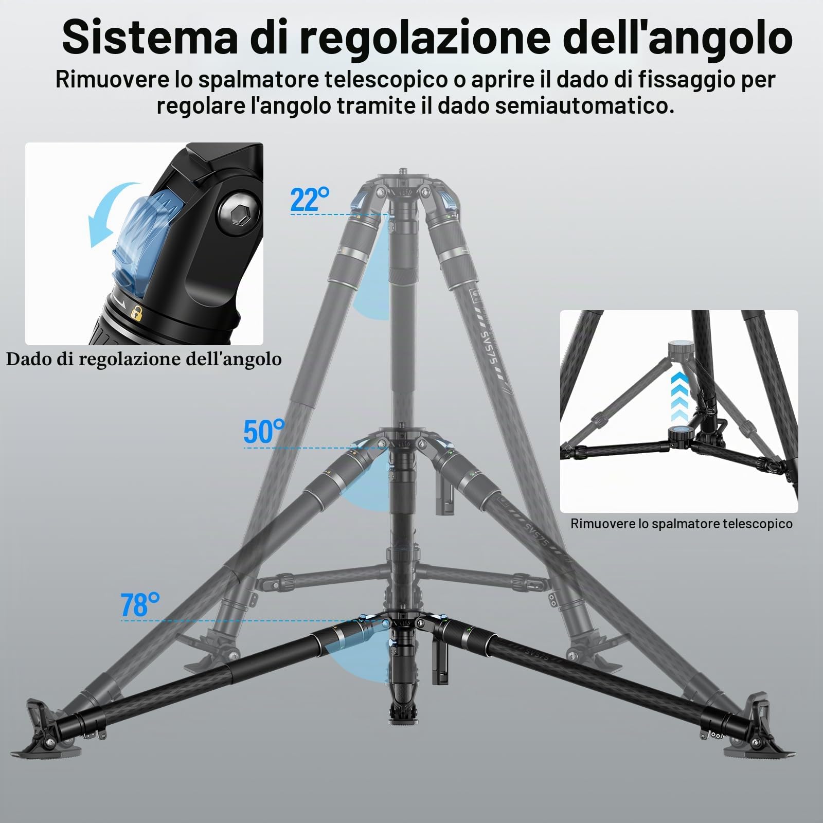 SIRUI SVS75 Treppiede Video Professionale, Treppiede in Fibra di Carbonio da 155cm con Regolazione Dell'altezza in un Unico Passaggio, Carico Fino a 25kg, Treppiede Professionale per Videocamera