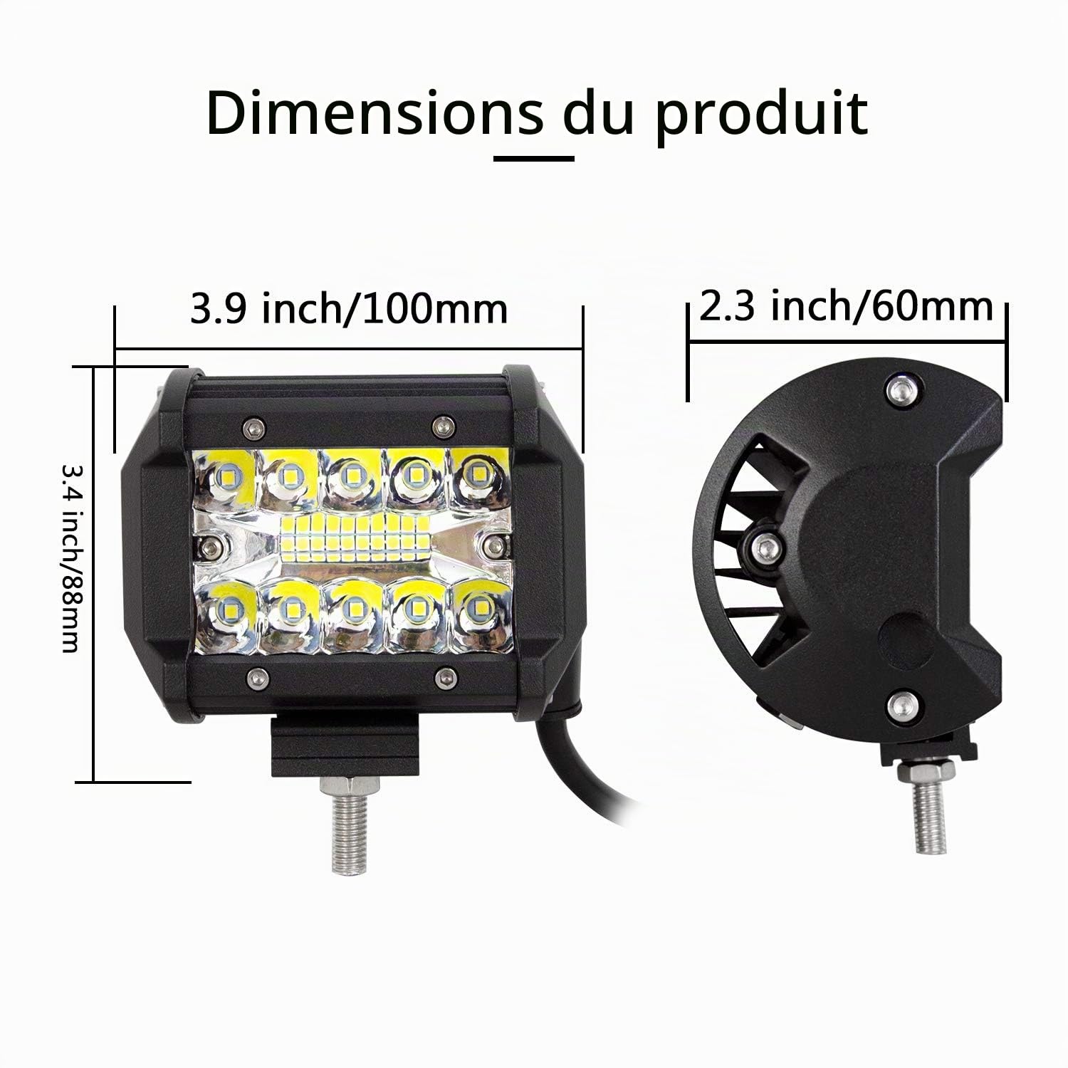 RIGIDON 107cm 540W Incurvé rampe barre de led 4x4 avec 12v faisceau de câblage kit, 2 x 10cm 60W phare de travail, longue portee feu antibrouillard pour offroad véhicules camion tracteur