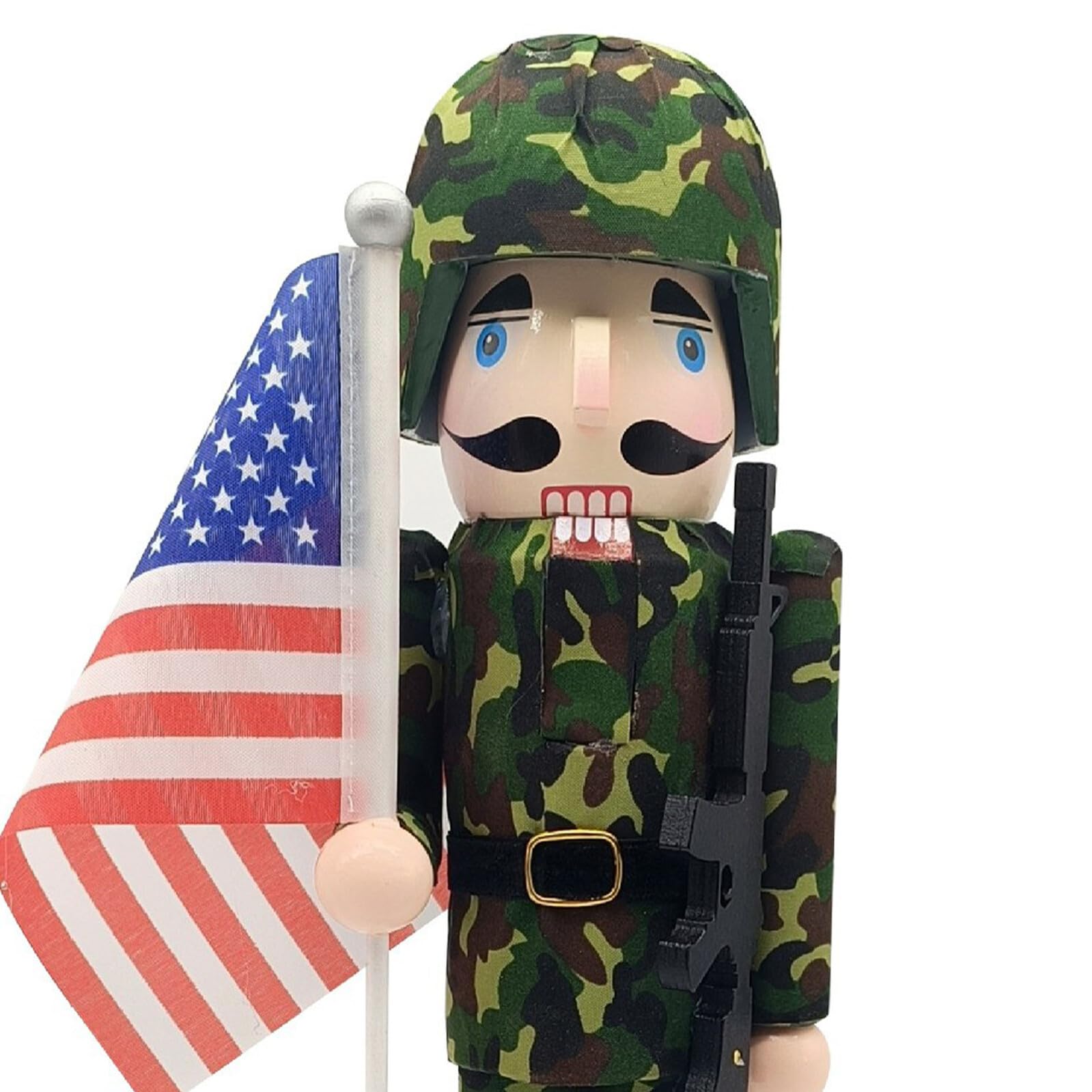 Ciieeo Schiaccianoci Natalizio in Legno Statuina di Soldato Schiaccianoci Patriottica con Bandiera Americana Decorazione da Tavolo per Feste Natale e Capodanno