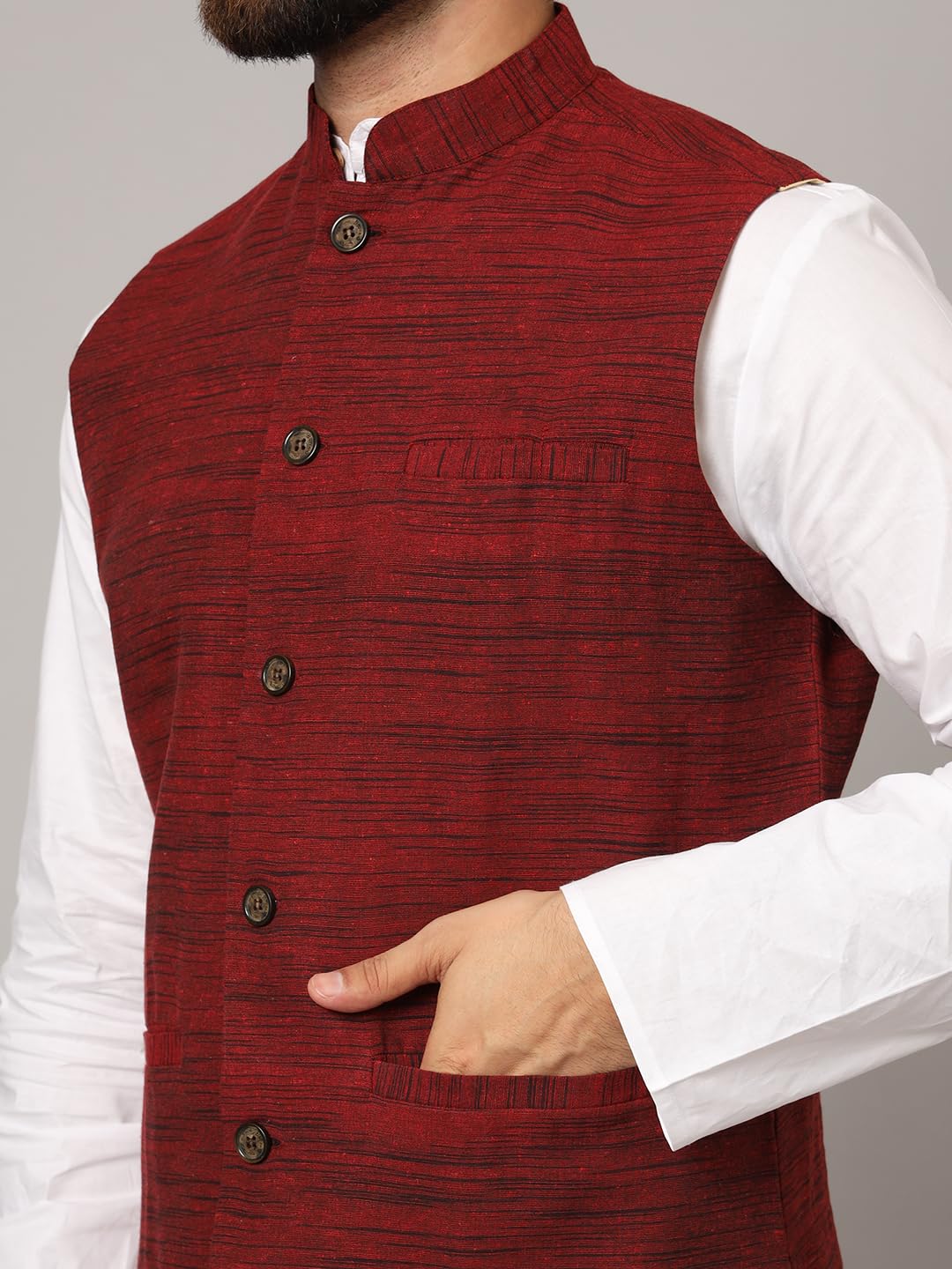 LATEST CHIKAN Men's Nehru Jacket/Waistcoat Sophisticated Ethnic Wear - SADRI-DK-M-44 - Image 6 thumbnail