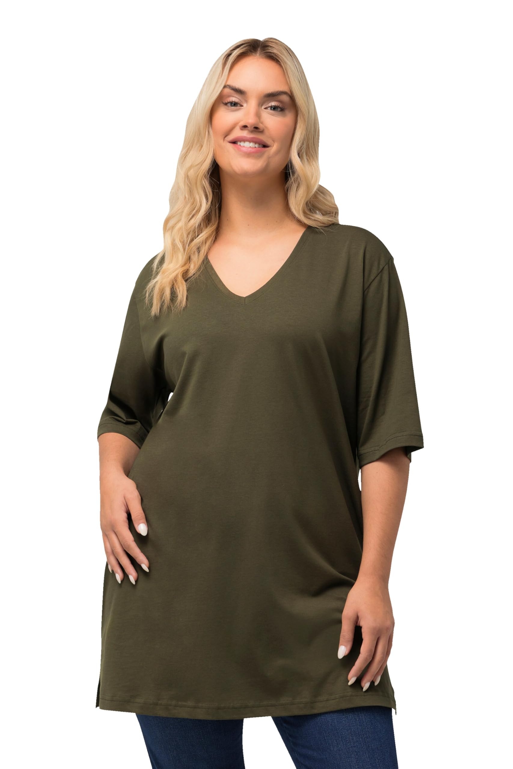 Ulla Popken Women's Forest Green Basic V Shirt T Shirt, 36/38 Uk
