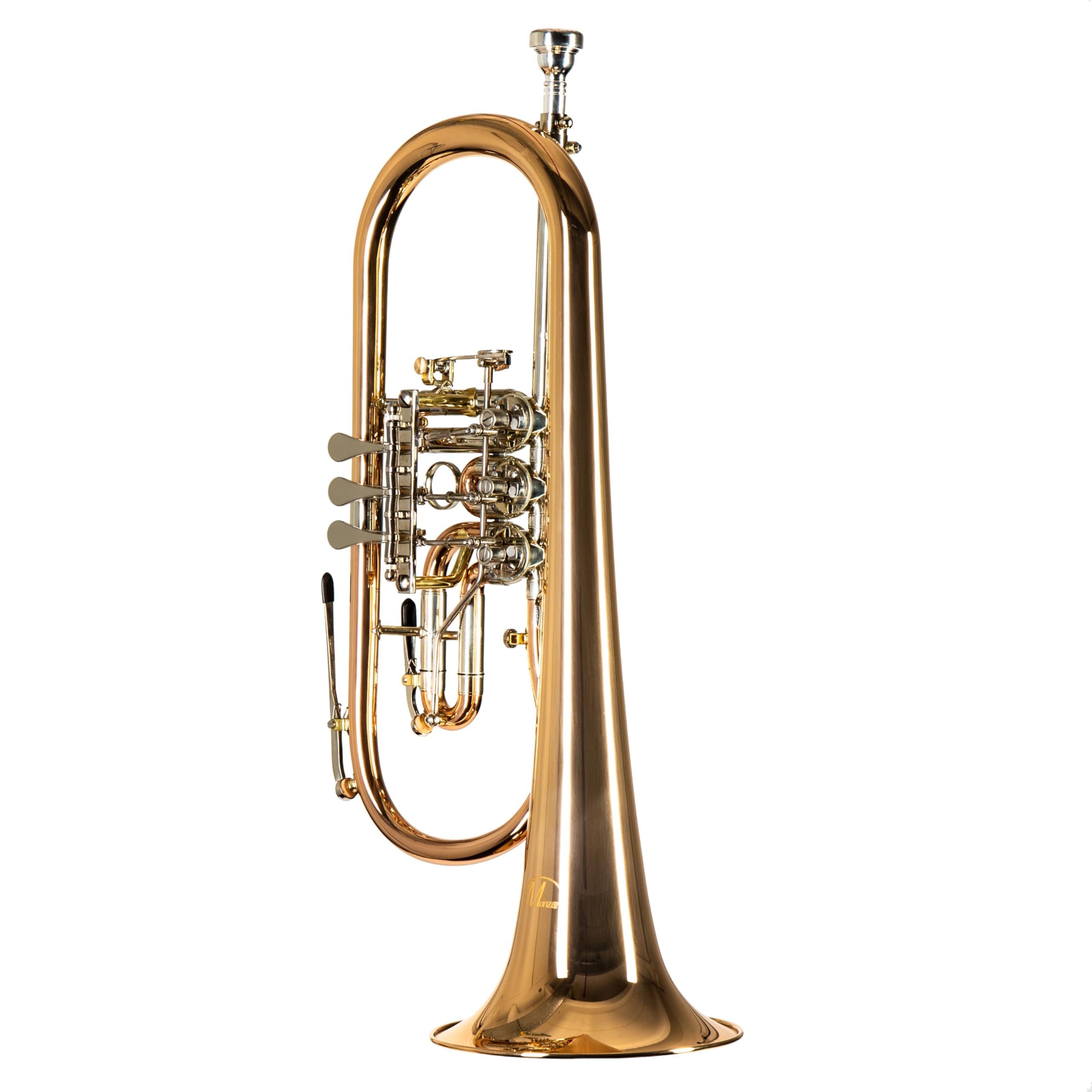 Monzani MZFH 1050L Bb-Flügelhorn, Drehventil, Goldmessing Korpus, Neusilber Mundrohr, Klarlack Finish, Inklusive Koffer, Mundstück, Ideal für Einsteiger