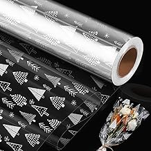 Topeedy 80cm*15m Clear Cellophane Wrap Roll With Christmas Tree, Gift Wrapping Paper for Birthday, Gifts, Hamper Basket, Valentines Day, Flower Craft