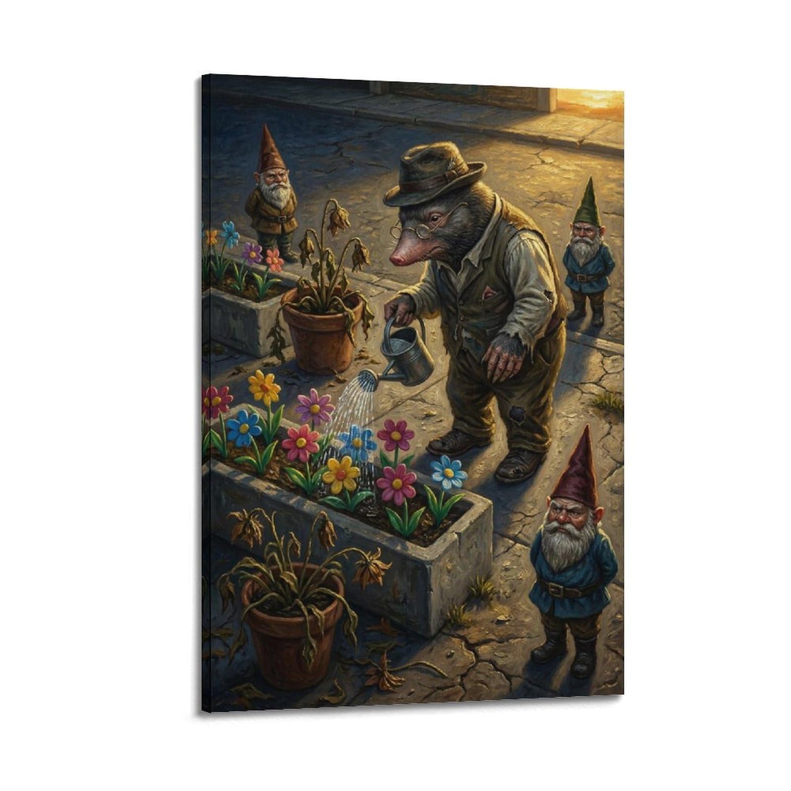 XKUGA Surreal Vintage Animal Poster Dog Garden Gnome Absurd Humor Modern Decorative Canvas Prints - Ideal Wall Art for Family, Man Cave, Game Room, Boys & Girls Bedroom 24x36inch(60x90cm)