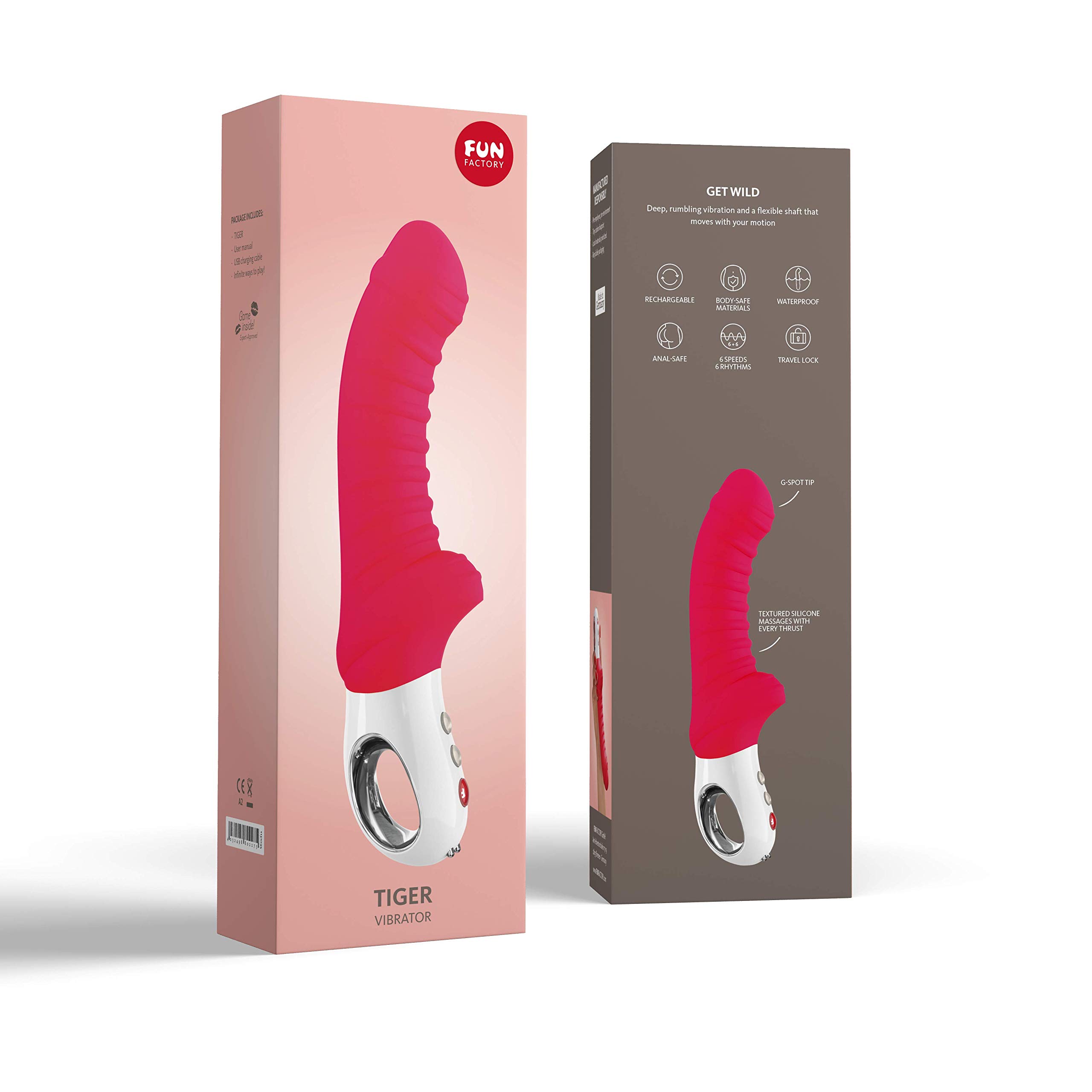 FUN FACTORY TIGER - vibrador G5 recargable para mujer estriado punto G rojo de silicona medica, india red | Silicona medica, india red
