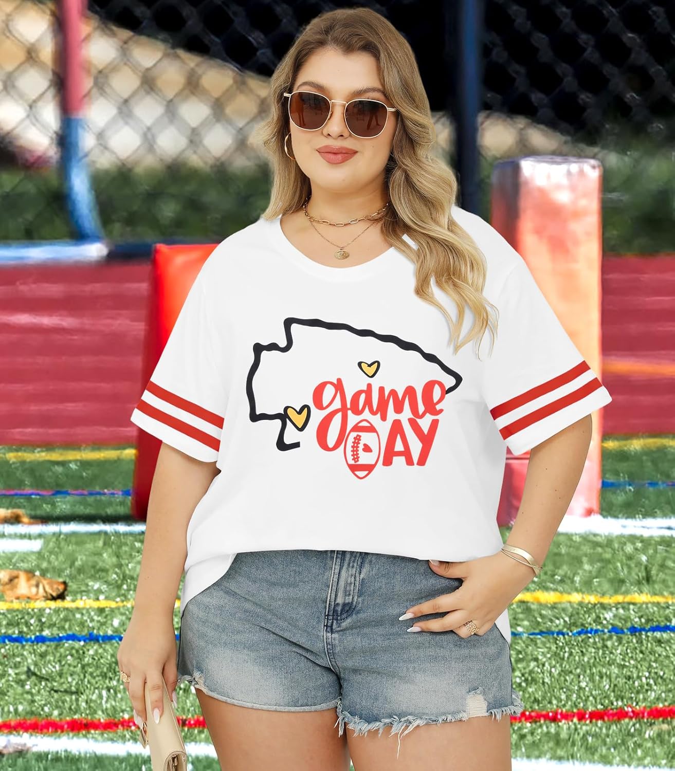 Plus Size Game Day Football Shirt Women Sports Season T-Shirt Football Mom Graphic Tee Sunday Funday Tops - Image 5