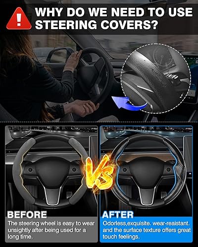 Miniatura 3 de Funda para volante de la marca funda de fibra de carbono a medida para volante de Tesla, transpirable, duradera, antideslizante, transpirable,