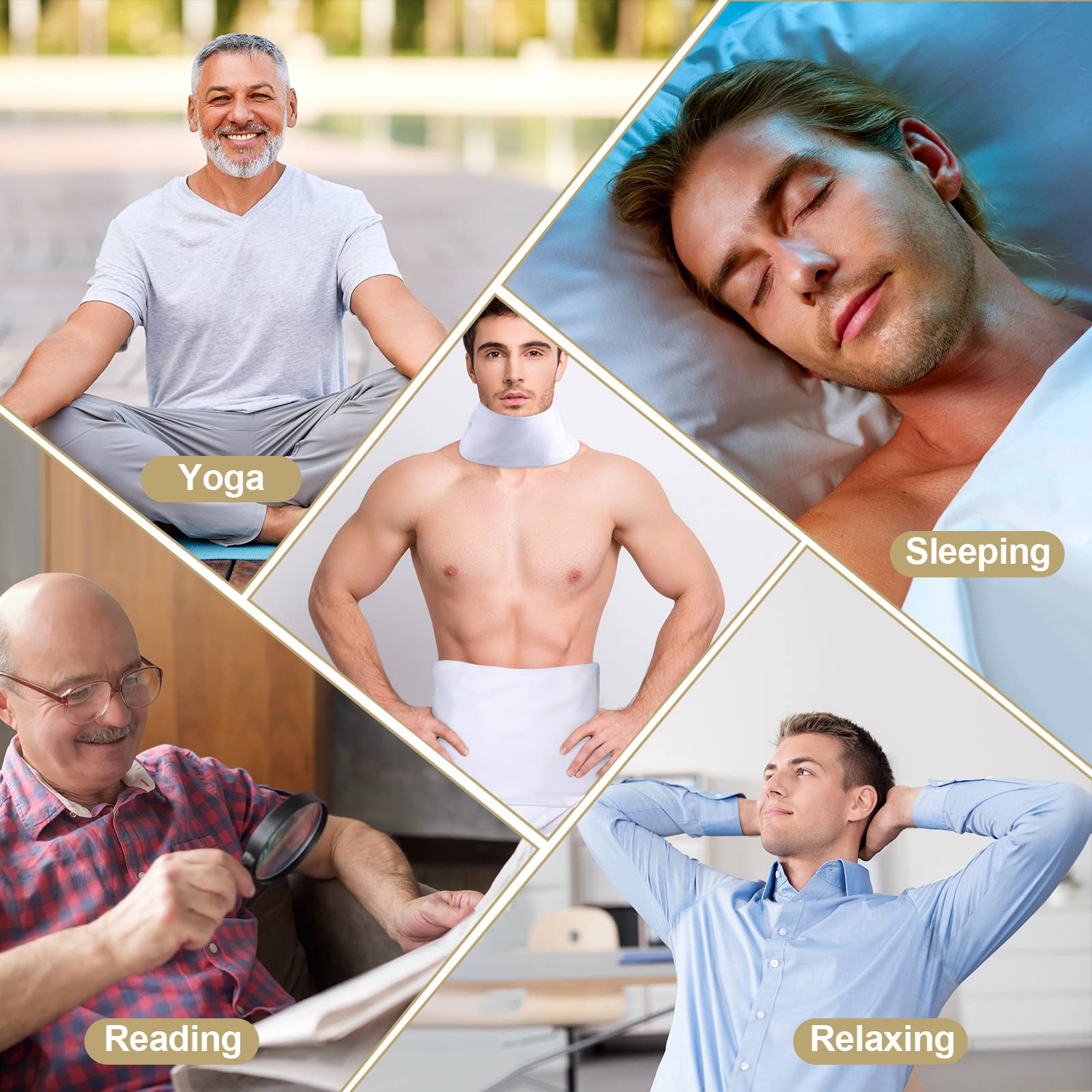 Newwiee 4 Pcs Men's Castor Oil Pack Wrap Includes 2 Sets Reusable Waist and Neck Wrap with Adjustable Elastic Strap Flannel Cotton Castor Oil Pack Kit, Castor Oil Not Included (Khaki, White)