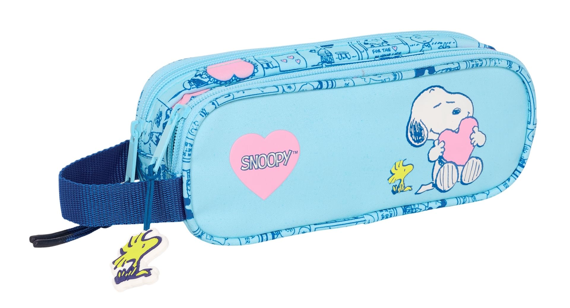 Safta Snoopy Love – Double Pencil Case for Children, Children's Pencil Case, Ideal for School-Aged Children, Comfortable and Versatile, Quality and Resistance, 21 x 6 x 8 cm, Light Blue, M, Casual