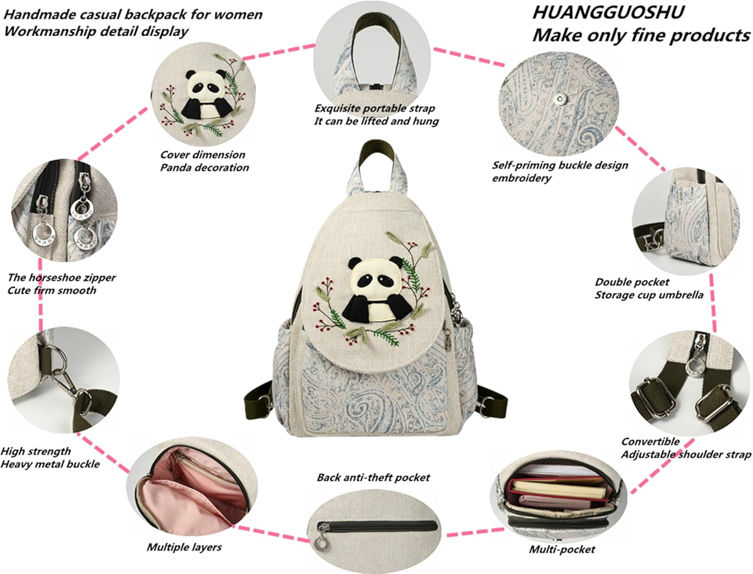 HUANGGUOSHU Women's Boho Knit Mini Backpack - Handmade Multi-Pocket Purse, Secure Zipper, Gift for Her - Bunny Design - Image 4