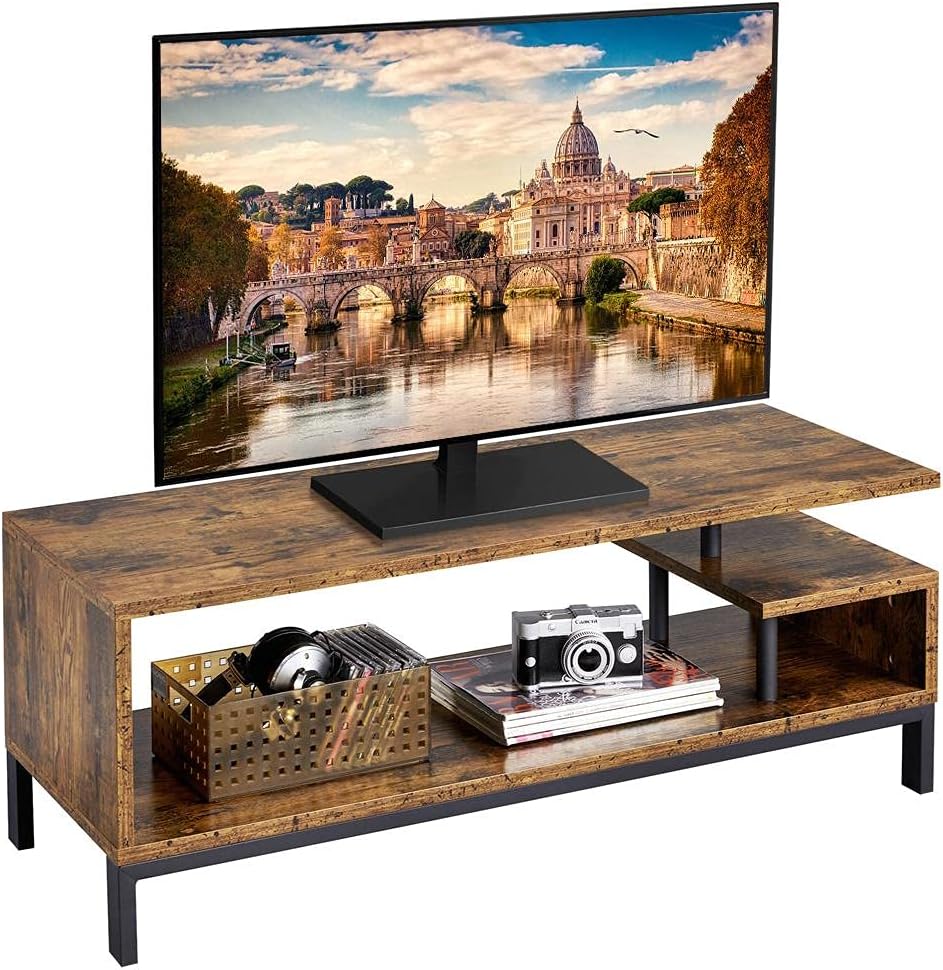 Yaheetech TV Stand, Industrial Style TV Table with Open Storage Shelf and Steel Frame for Living Room, Entertainment Room, Hallway, Rustic Brown, 106 x 39.5 x 40cm