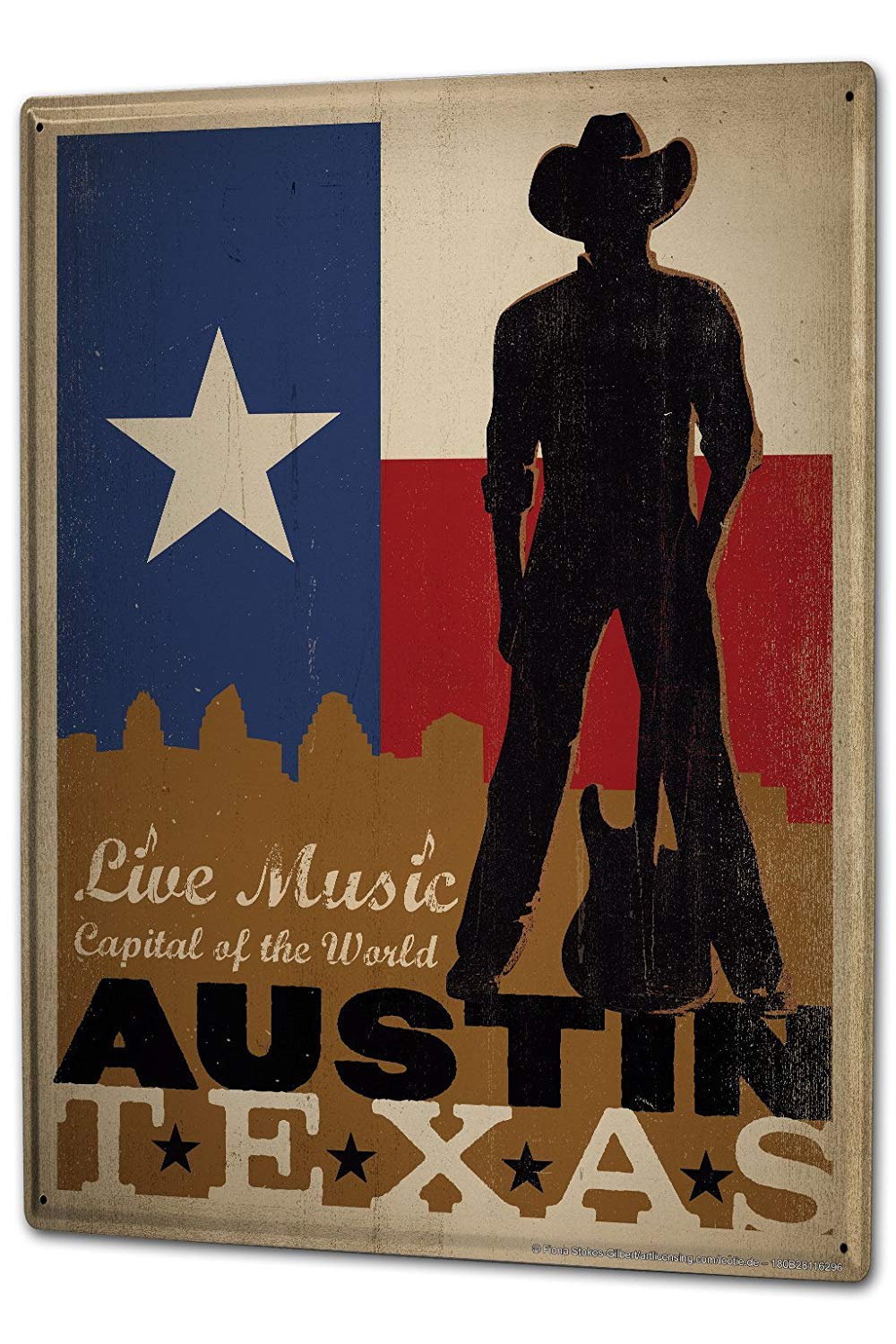 SIGNCHAT Kitchen Live Music Austin Texas Cowboy Guitar metal tin sign 8x12 inches